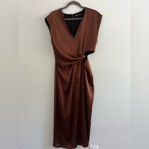 ZARA - Elegant Brown Sleeveless Satin Dress